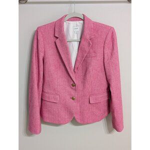 J. Crew Pink Herringbone Tweed Wool Blend Blazer Size 10 Career Crest Preppy